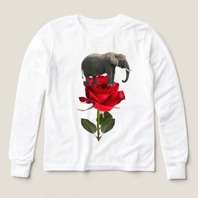 Elephant on Rose Kids Tri-Blend Shirts (Design Front)