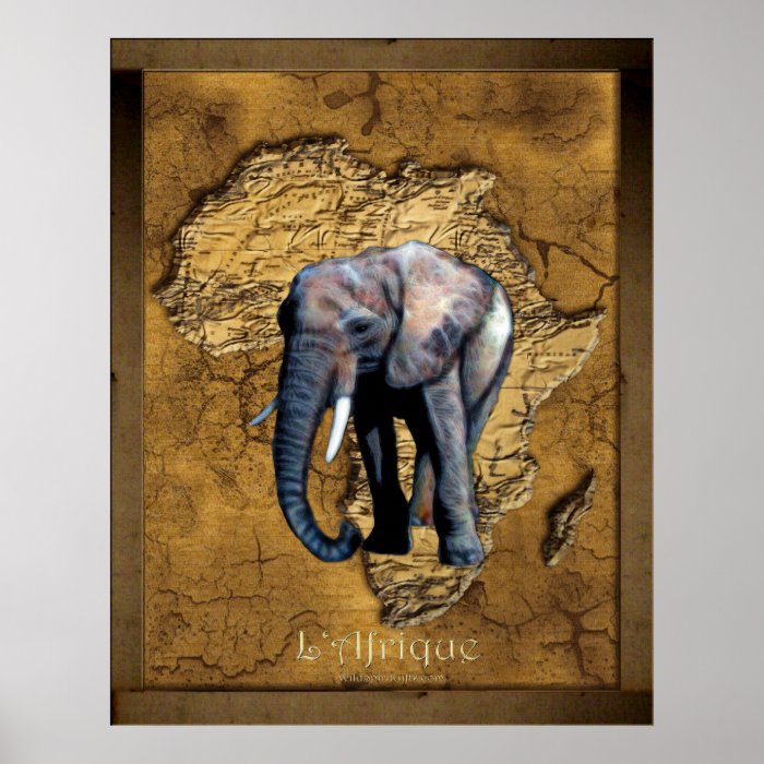 Elephant on Rustic Map of Africa Art Poster