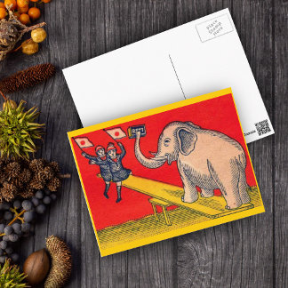 Elephant on Seesaw with Camera Children Postcard