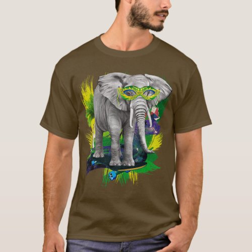 Elephant on skateboard with party glasses on the b T_Shirt