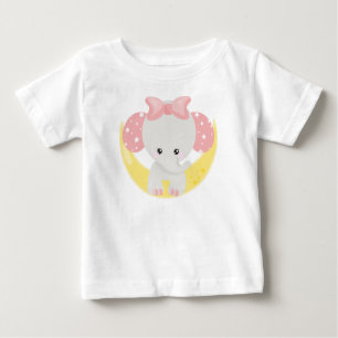 Elephant On The Moon, Cute Elephant, Crown, Stars Baby T-Shirt