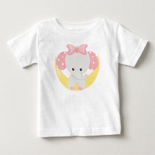 Elephant On The Moon Cute Elephant Crown Stars Baby T_Shirt