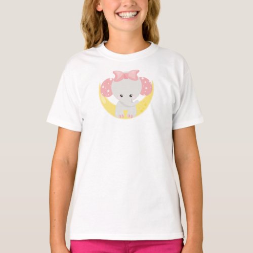 Elephant On The Moon Cute Elephant Crown Stars T_Shirt