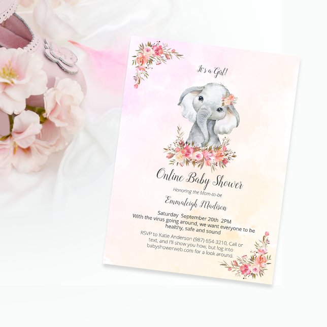 Elephant Online Baby Shower Boho Chic Coral Postcard (Creator Uploaded)
