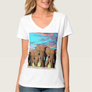 Elephant Opal Sunrise, Ladies Vneck Tshirt
