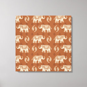 Elephant Orange Caravan Pattern Canvas Print