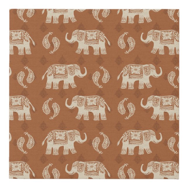 Elephant Orange Caravan Pattern Faux Canvas Print (Front)