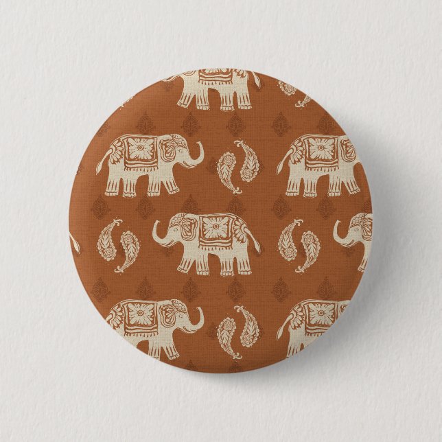 Elephant Orange Caravan Pattern Pinback Button (Front)