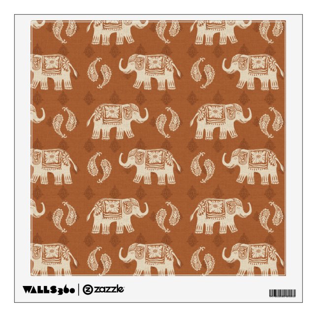 Elephant Orange Caravan Pattern Wall Decal (Front)