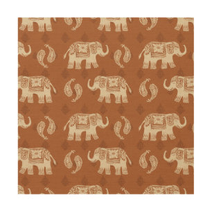 Elephant Orange Caravan Pattern Wood Wall Art