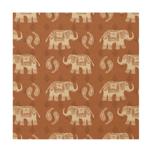 Elephant Orange Caravan Pattern Wood Wall Art