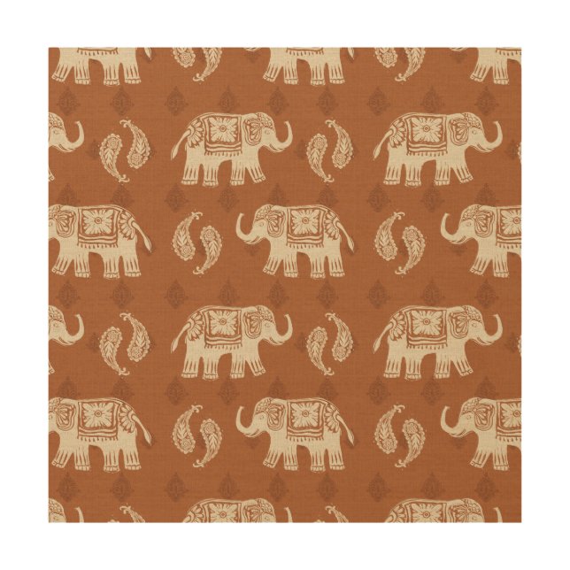 Elephant Orange Caravan Pattern Wood Wall Art (Front)