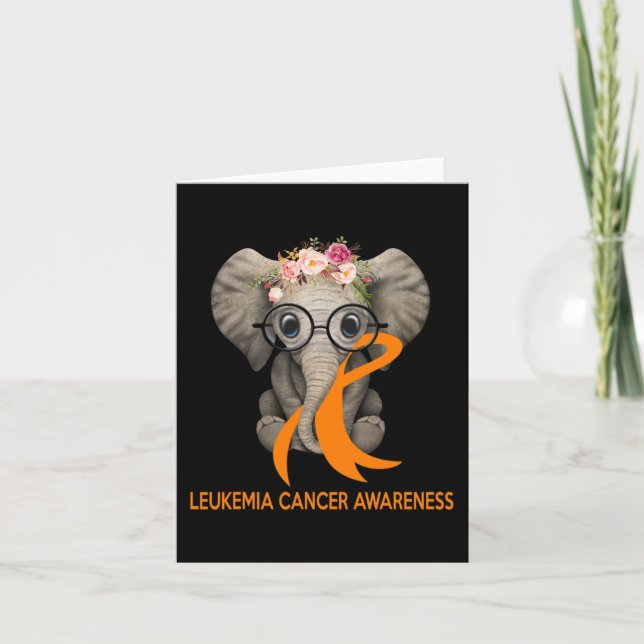 Elephant Orange Ribbon Leukemia Cancer Awareness M Card (Front)