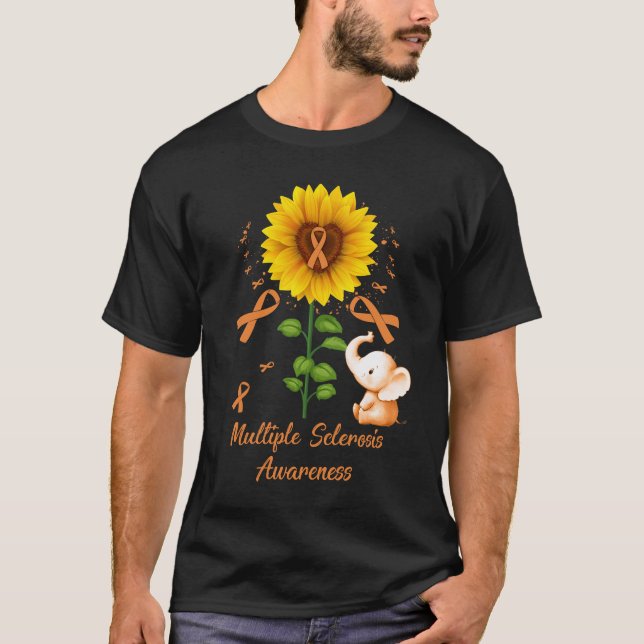 Elephant Orange Ribbon Multiple Sclerosis Awarenes T-Shirt (Front)