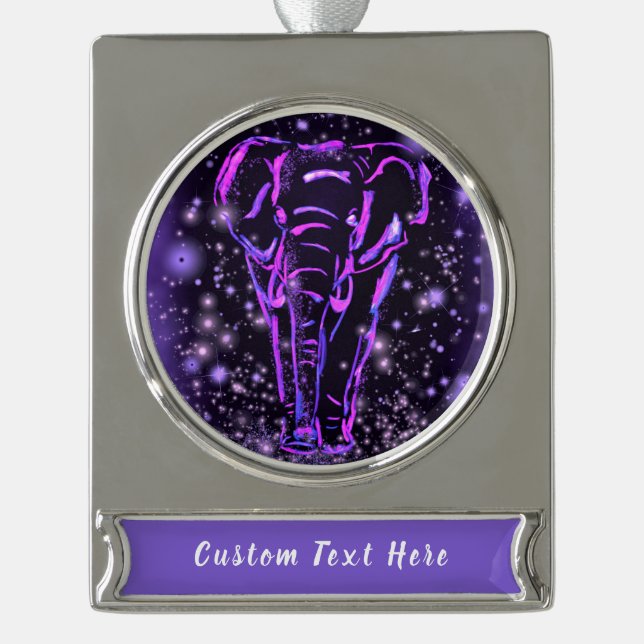 Elephant Ornament In Purple Pink Night Custom Text (Front)
