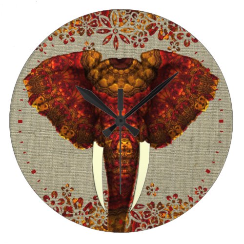 Elephant Ornate Rustic Colors Stylish Large Clock