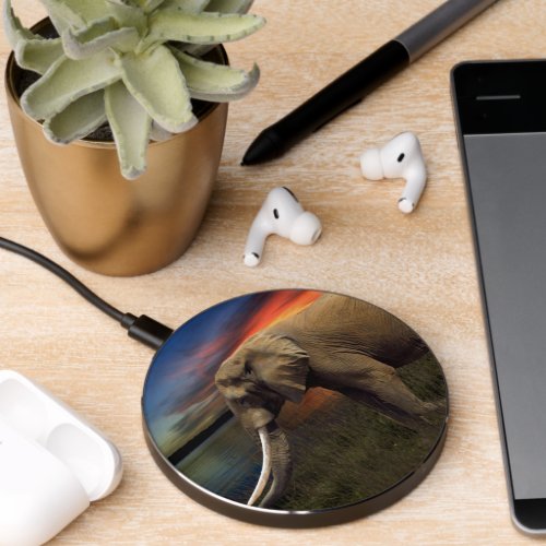Elephant out in the savannah animal plains wireless charger 