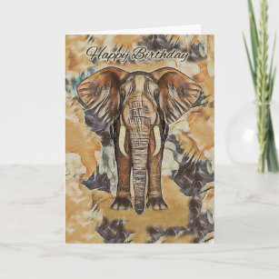 Elephant, Painted Birthday Greeting Card Print