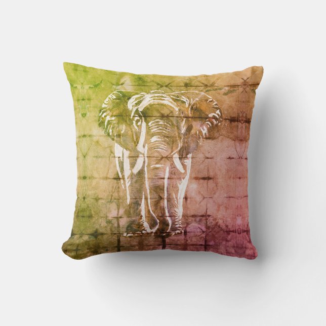 Elephant Painted Dye - Forged Find  Throw Pillow (Front)