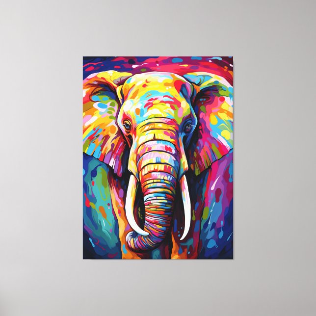 elephant painted in bright colors canvas print (Front)