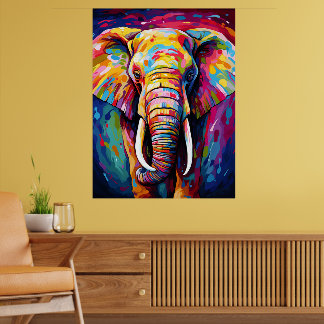elephant painted in bright colors poster