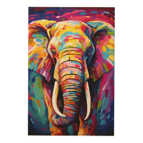 elephant painted in bright colors wood wall art