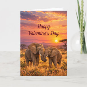 Elephant Pair Golden Savanna Valentine Holiday Card