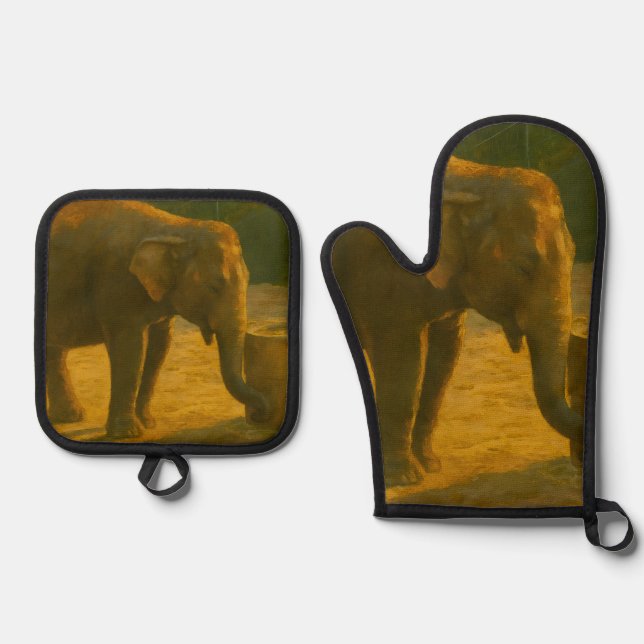 Elephant Pair in Sanctuary Setting Oven Mitt & Pot Holder Set (Front)