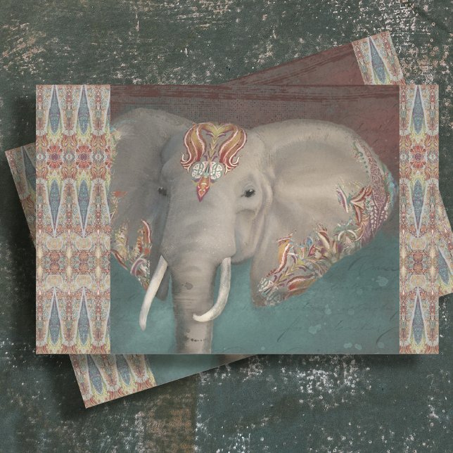 Elephant Paisley Pattern Blue Vintage Decoupage Tissue Paper (Creator Uploaded)