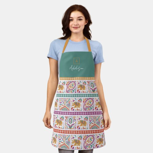 Elephant Paisley Print Personalized Monogram Apron