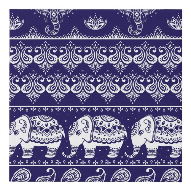 Elephant, paisley: tribal vintage pattern. faux canvas print (Front)