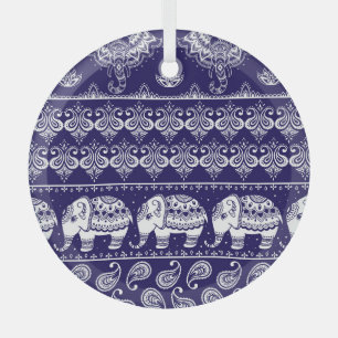 Elephant, paisley: tribal vintage pattern. glass ornament