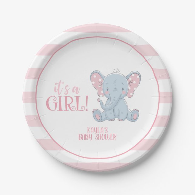 Elephant Paper Plate - It's a Girl - Custom (Front)