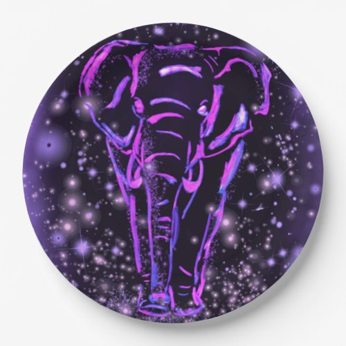 Elephant Paper Plates In Purple Pink Starry Night 