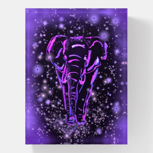 Elephant Paperweight At Purple Pink Starry Night