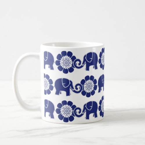 Elephant Parade Blue  White Mug Cobalt