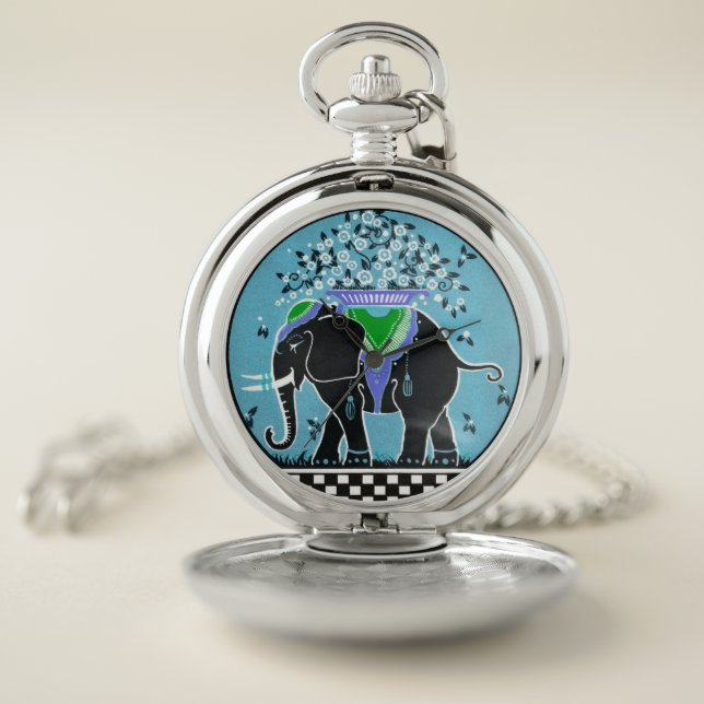 Elephant Parade in Aqua Pocket Watch (Inside)