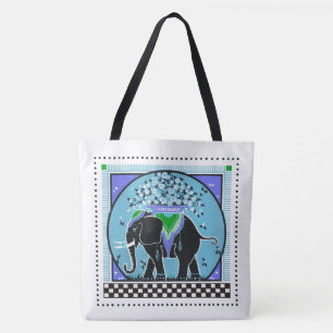 Elephant Parade in Aqua Tote Bag