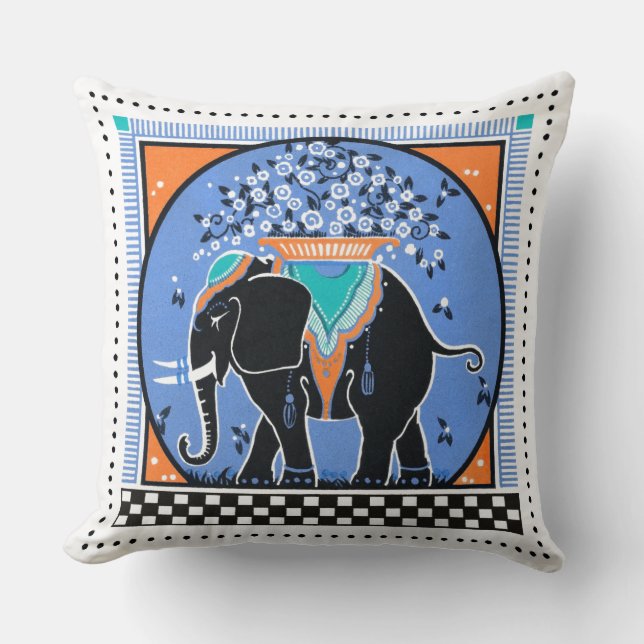 Elephant Parade Pillow in Blue (Front)