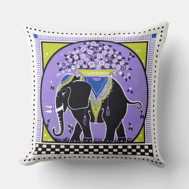 Elephant Parade Pillow in Lavender (Front)