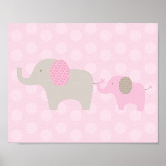 Elephant Parade Pink Taupe Nursery Wall Print (Front)