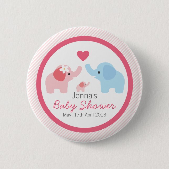 Elephant Parents and Baby Shower Pinback Button (Front)