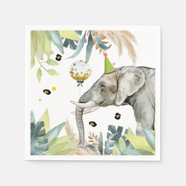 Elephant Party Animals Birthday Zoo Safari Napkins (Front)