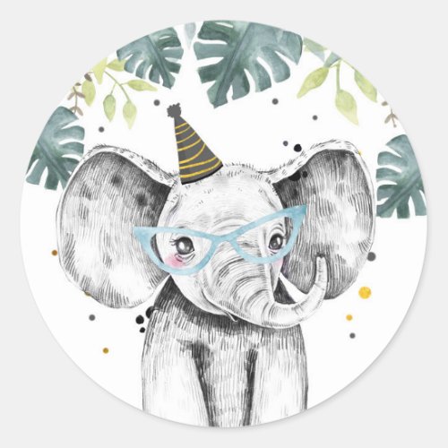 Elephant Party Animals Safari Boy Birthday Cupcake Classic Round Sticker