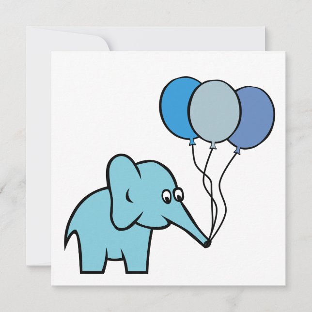 Elephant Party - Birth Announcement - Blue (Front)