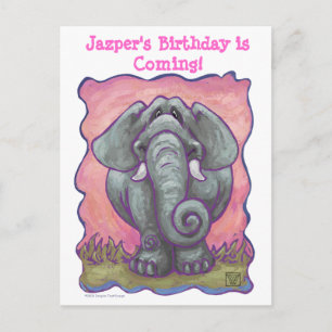 Elephant Party Center Announcement Postcard