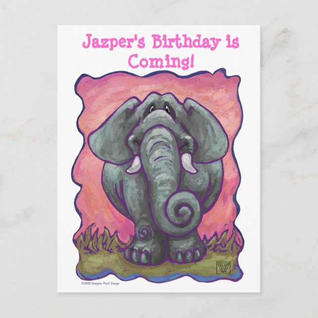 Elephant Party Center Announcement Postcard (Front)