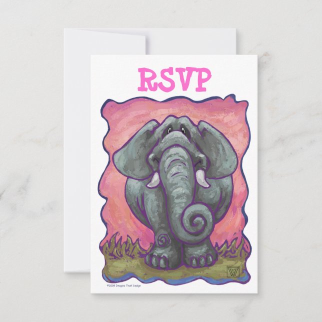Elephant Party Center RSVP Cards (Front)