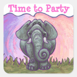 Elephant Party Center Square Sticker