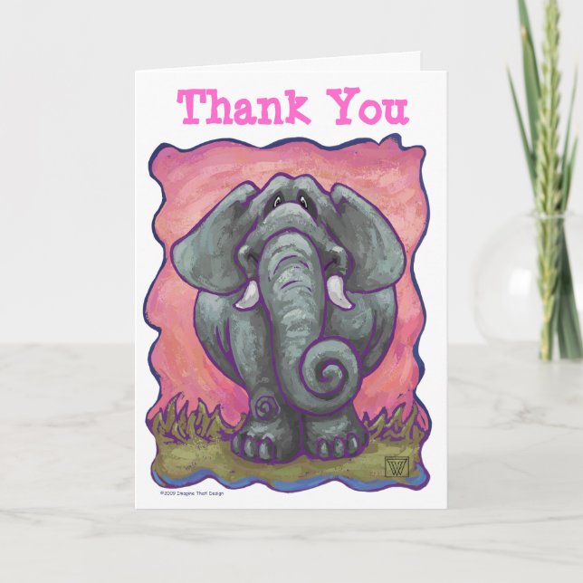 Elephant Party Center Thank You Card (Front)